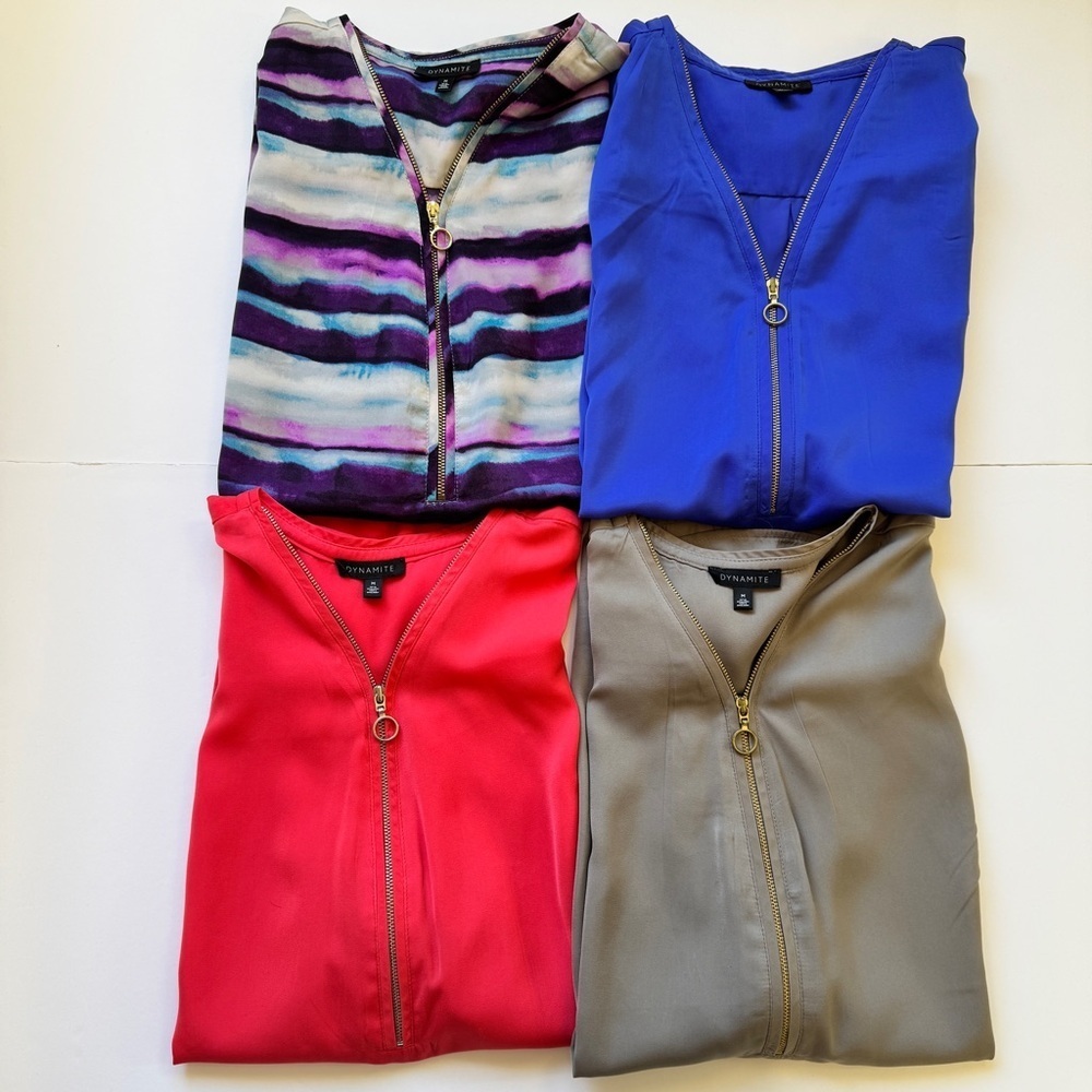 Bundle of 4 Popover Blouses Dynamite Boxy Fit Cap Sleeve Zip Up Sz M